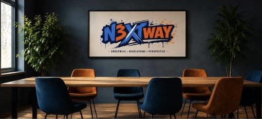 Vergaderruimte met N3XTWAY logo aan de muur